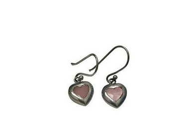 Sterling Silver 925 Pink Stoned Dangling Heart Earrings
