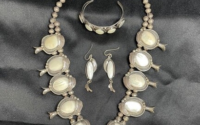 Sterling Silver Mother-of-Pearl Jewelry Set w/ Necklace