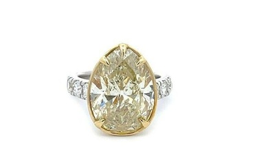 Stunning 9.30ct Light Yellow Color Pear Diamond 18k Gold Solitaire Ring
