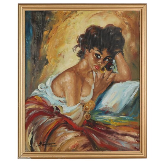 Stylized Oil Painting of Woman, Late 20th Century
