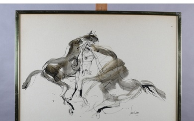 Sunil Das, Indian (1939-2015), Two horses, mixed media, sign...