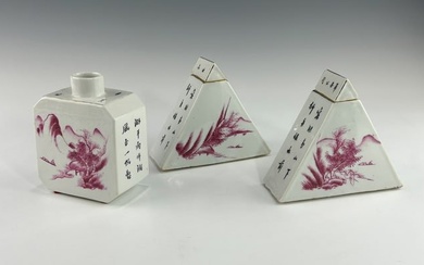 THREE CHINESE LATE QING OR EARLY REPUBLIC PORCELAIN TEA CADDIES