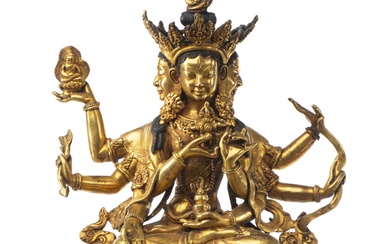 TIBET/NEPAL - Ushnishavijaya la victorieuse ou Vairochana, à trois têtes, à dix yeux et à huit bras [tibétain : གཙུག་གཏོར་རྣམ་རྒྱལ་མ།