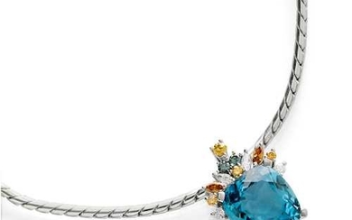 TOPAZ AND DIAMOND PENDANT WITH CHAIN.