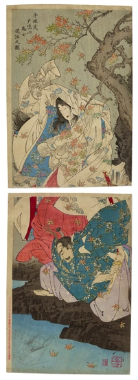 TSUKIOKA YOSHITOSHI (1839-1892) Taira Koremochi Togakushiyama kijo taiji no zu (Taira Koremochi vanquishes a female demon at Togakushi Mountain)