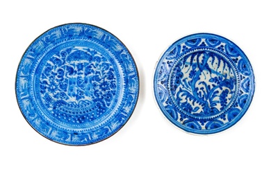 TWO EARLY SAFAVID BLUE & WHITE DISHES, 17TH CENTURY, PERSIA