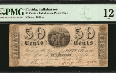 Tallahassee, Florida. Tallahassee Post Office. ND (ca. 1830s). 50 Cents. PMG Fine 12.