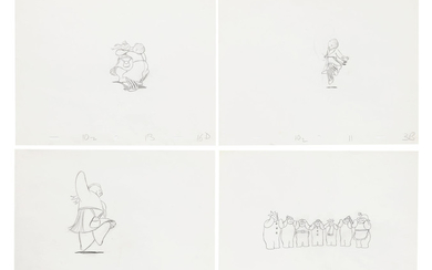 The Snowman: Four original animation drawings of James and the party scene