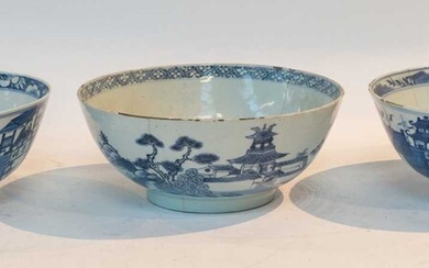 Three early 19th century Oriental blue and white bowls...