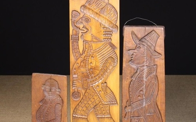Three Carved Treen Gingerbread Moulds; double sides with full length portraits of a man to one side