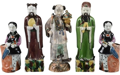 Three Chinese Ceramic Immortal Figures, Two Vases