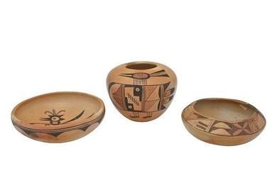 Three Hopi-Tewa Painted Ceramic Vessels.