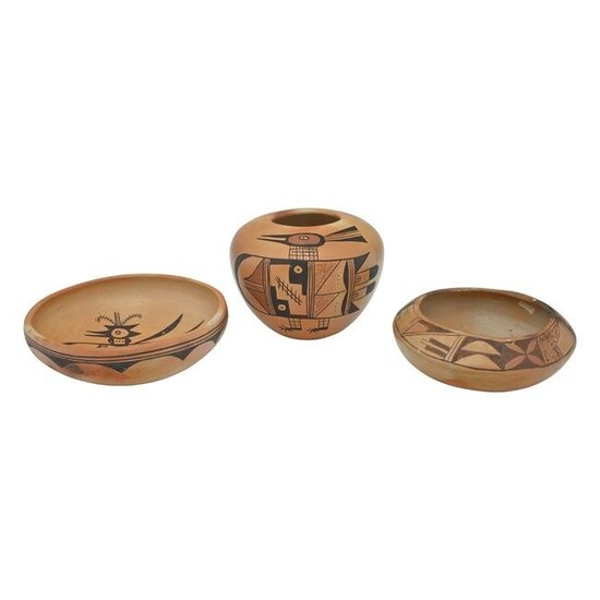 Three Hopi-Tewa Painted Ceramic Vessels.