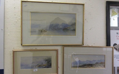 Three framed and glazed possible watercolours of countryside and lake...