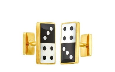 Tiffany & Co. Pair of Gold, Black Onyx and Mother-of-Pearl Cufflinks