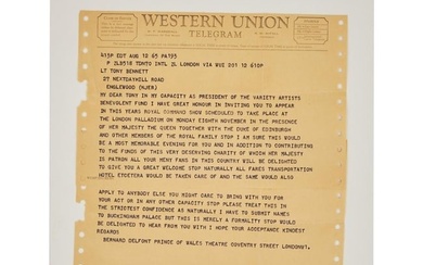Tony Bennett | 1965 Royal Command Performance Invitation Telegrams