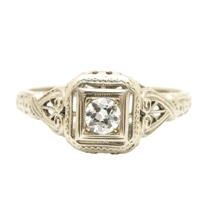 Transitional Edwardian to Art Deco 18K White Gold Diamond Ring