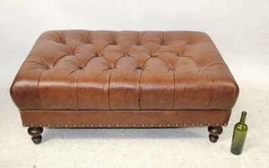 Tufted and studded leather cocktail ottoman