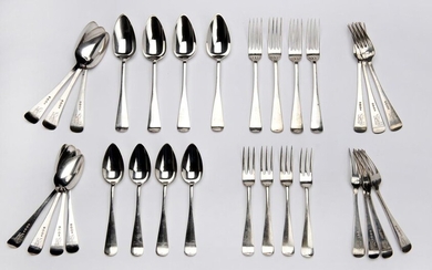 Twenty four Dutch silver table spoons and forks and twelve dessert spoons and forks
