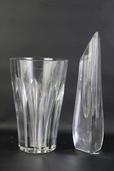 Two Baccarat Crystal Vases ( H 36cm and 25cm), (Small Chips To Rim Of Smaller Vase)