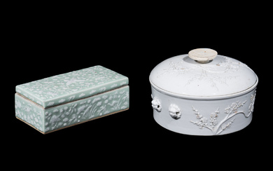 Two Chinese Carved Porcelain Covered Boxes
