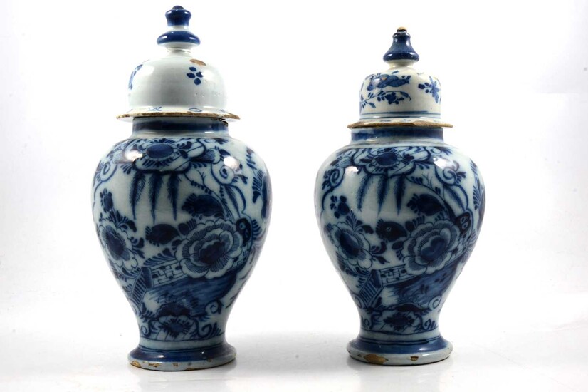 Two Delft vases with Chinoiserie decoration.