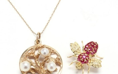 Two Gold and Gem-Set Jewelry Items