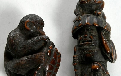 Two Japanese Carved Wood Netsuke Figures