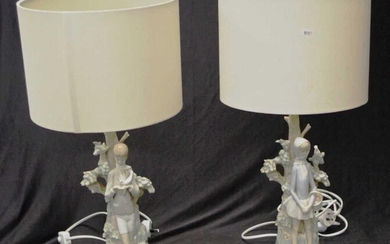 Two Lladro figural electric lamps comprising a boy with...