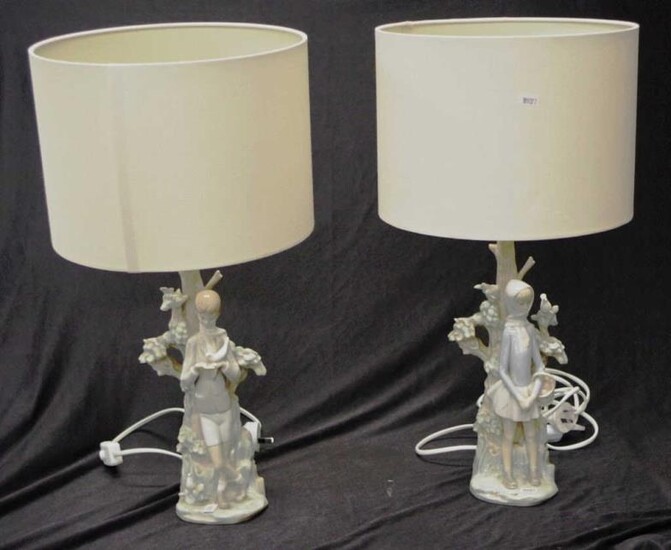 Two Lladro figural electric lamps comprising a boy with...