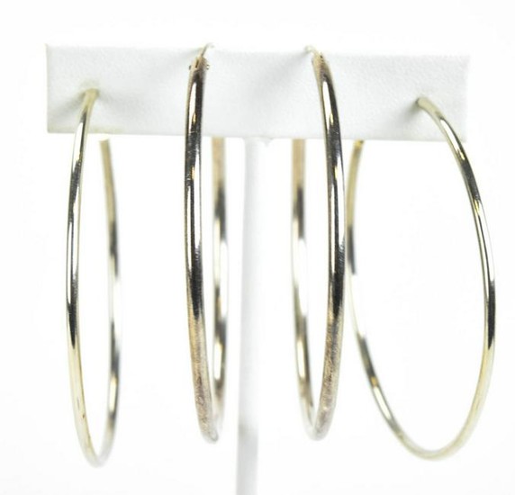 Two Pairs of Large Sterling Silver Hoop Earrings