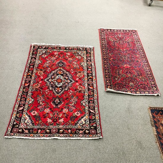 Two Small Rugs, including a sarouk, 5 ft. x 3 ft. 3 in. and 4 ft. 8 in. x 2 ft. 2 in.