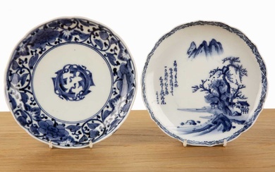 Two blue and white Arita dishes Japanese the first painted...