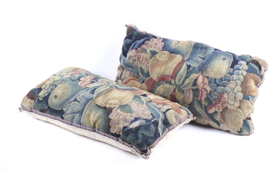 Two fragments of 17th or 18th century Flemish tapestries converted into a pair of cushions.