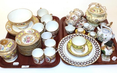 Two trays of 19th century Continental porcelain including: a gilt...