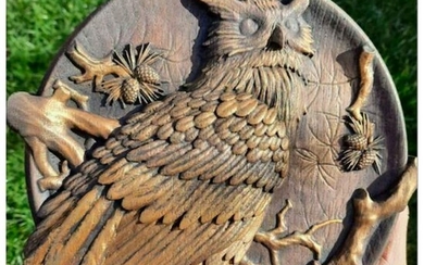 Ukrainian Owl Wood Carving Plaque