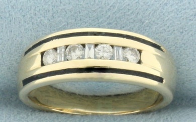 Unique Enamel Diamond Band Ring in 14k Yellow Gold