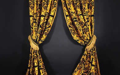 Versace Home coppia di tende double face decorate a stampa barocca bordate...
