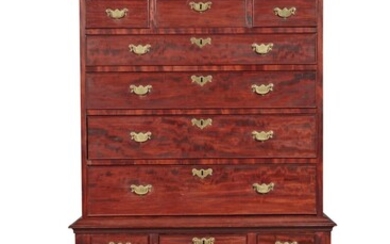 Very Fine and Rare Queen Anne Carved and Highly Figured Mahogany High Chest of Drawers, Attributed to the 'Irish Shop', Philadelphia, Pennsylvania, Circa 1750
