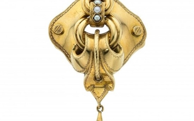 Victorian Half-Pearl, Gold Brooch, circa 1866 P