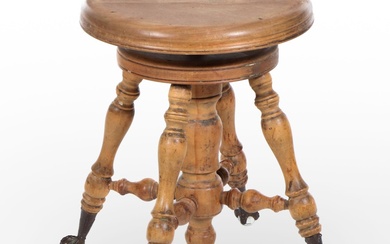 Victorian Swivel Seat Piano Stool with Metal Claw and Glass Ball Feet