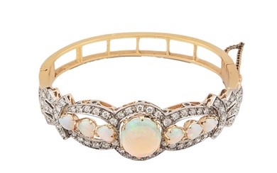 Victorian style An opal and diamond bangle The large central...