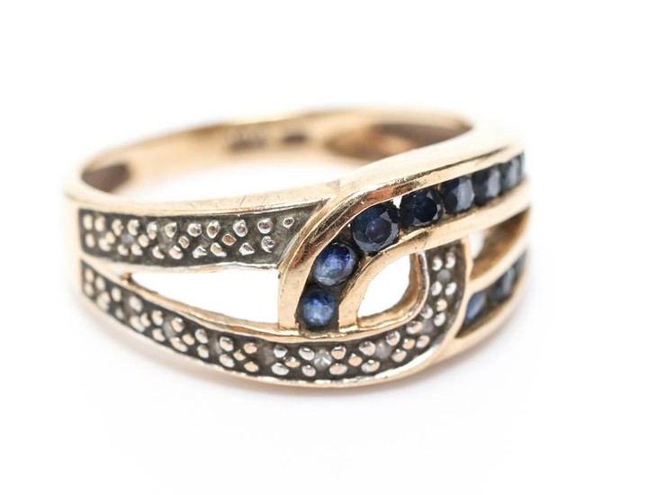 Vintage 10K Yellow Gold Sapphire & Diamond Ring