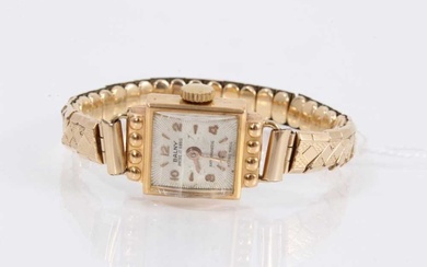 Vintage 18ct gold cased Balny wristwatch on gold plated expandable bracelet