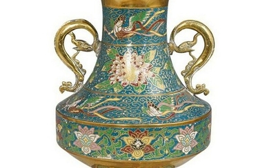 Vintage Chinese gilt bronze cloisonne vase