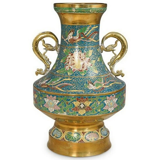 Vintage Chinese gilt bronze cloisonne vase