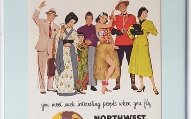 Vintage Framed North West Airlines Advertisment (frame size 45 x 36cm)