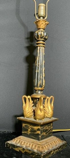 Vintage Hand Painted Carved Wooden Swan Motif Lamp