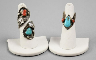Vintage Ray Nez Navajo Sterling, Turquoise & Coral Rings