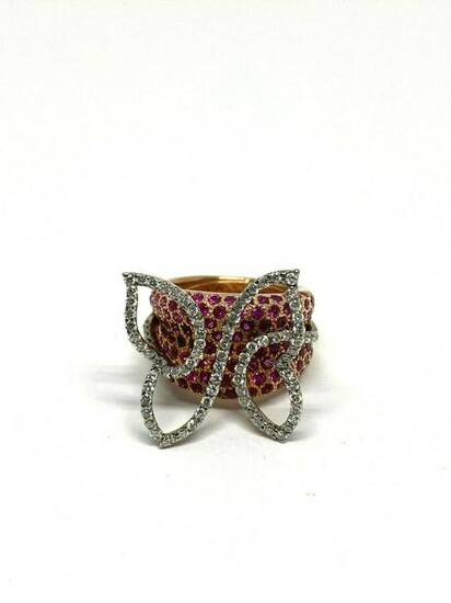 Vintage Rose and White Gold Diamond Butterfly and Ruby